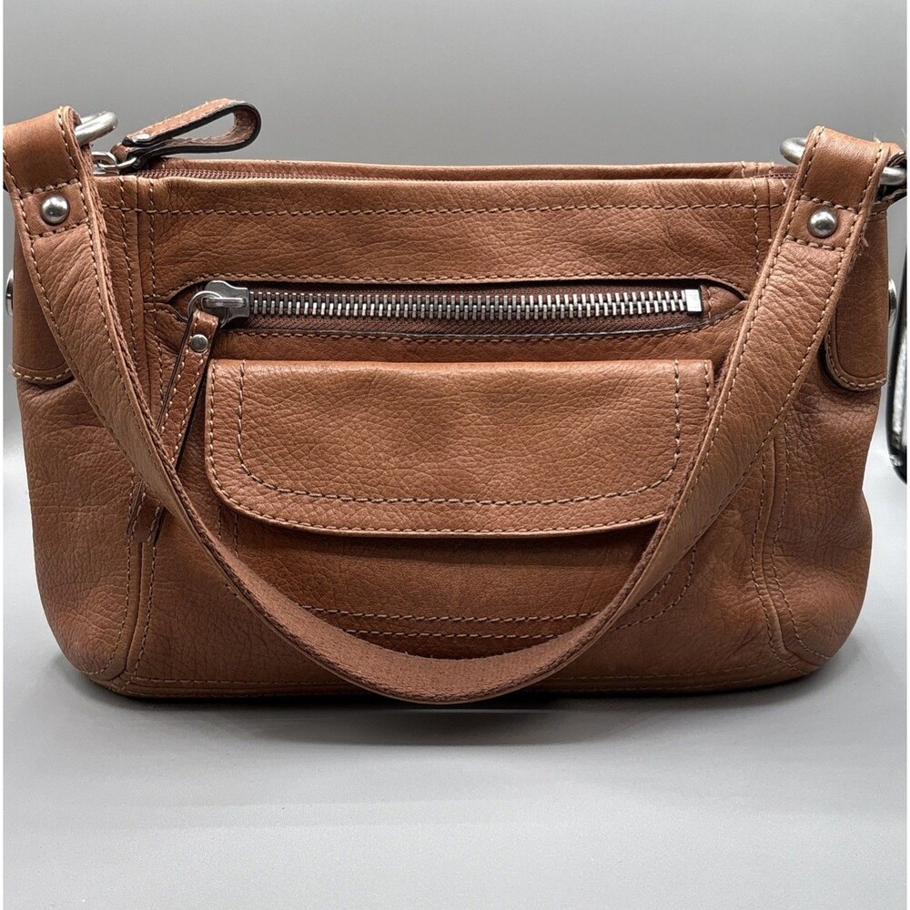 Vintage Fossil Leather Wide Strap Shoulder bag Cognac Multi Compartment Boho